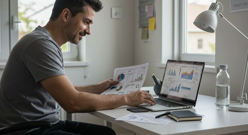 Remote accounting specialist on call with financial data