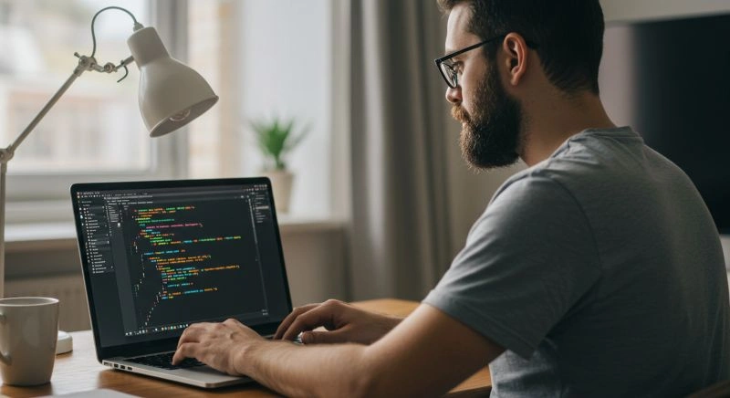 Data scientist analyzing code and data, illustrating key tasks