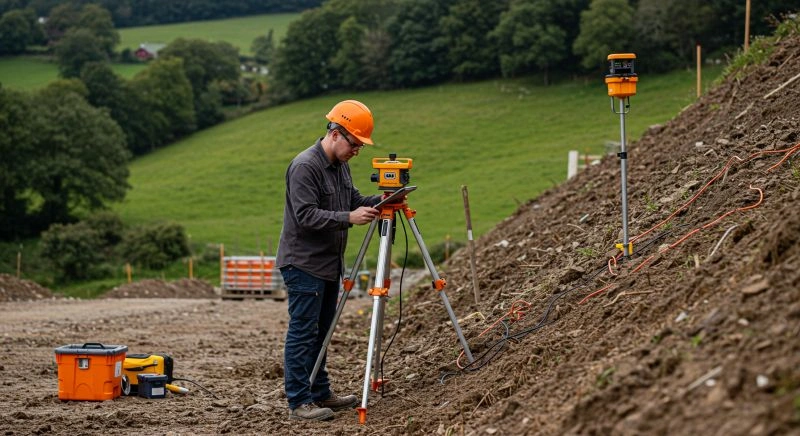 Geotechnical engineer conducting site survey on construction project