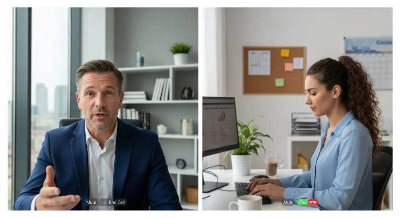 Image showing a video call between an executive and an outsourced executive assistant, reflecting the flexibility and efficiency of executive assistant outsourcing in modern business practices.