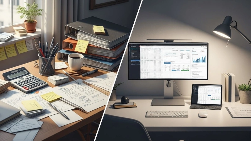 Stressed business owner overwhelmed by accounting tasks, showing why many choose to hire a bookkeeper.